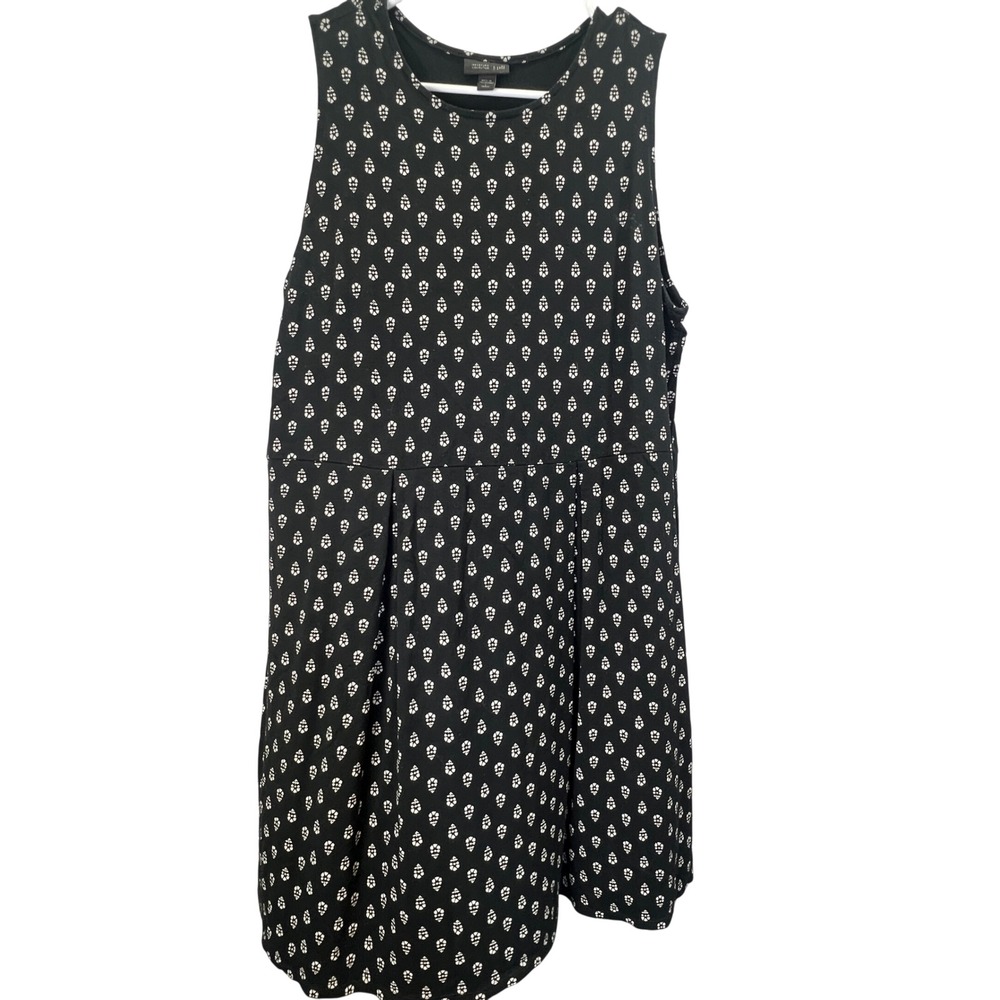 J Jill Wearever Black Geometric Print Sleeveless Fit Flare Dress Large Petite